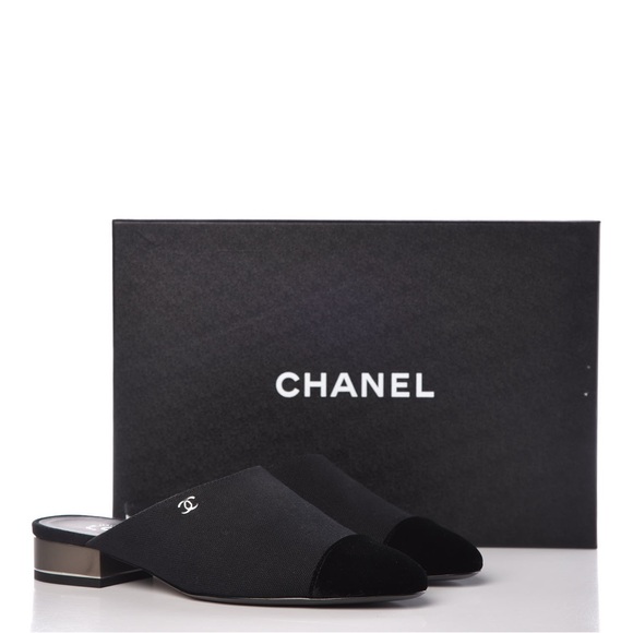 CHANEL Shoes - CHANEL Black Mules with Logo Cap Toe